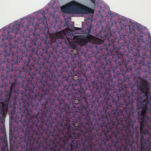 J Crew Womens 1/2 Button Front Popover Shirt Purple Red Paisley Cotton Small S